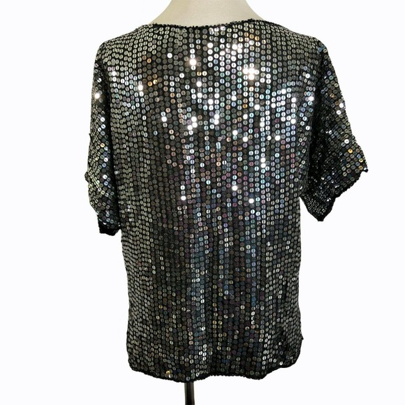 Vintage Laurence Kazar Sequined Top Black Silk - Picture 9 of 9